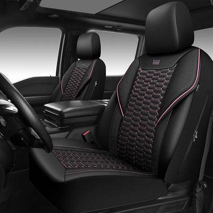 CAR PASS 3D Foam Mesh Leather Car Seat Covers Front Seats,Breathable Mesh Front Seat Covers for Women,Universal Fit for Cars SUV Truck Sedan Van Automotive, Armrest Airbag Compatible,Black and Pink