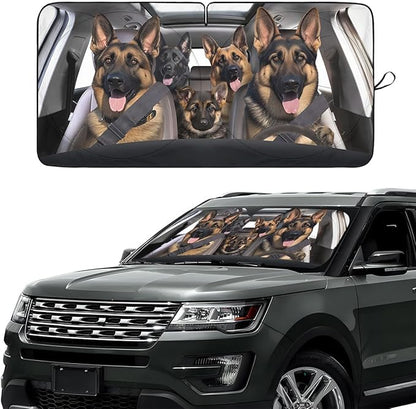 GENANY German Shepherd Dog Family Funny Windshield Sun Shade for Car SUV Truck (59x29 Inches), Shades for Front Windows, Sunshade for Car, Protector Blocks UV, Spring Auto Decor