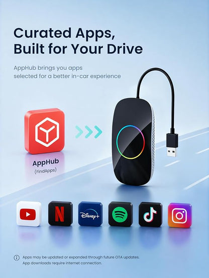 Wireless Carplay Adapter Magic AI Box - Wireless Android Auto Adapter, Support for YouTube, Netflix, TikTok HDMI Output, Dual Wi-Fi AI-Powered, OTA, CB4DT-GY