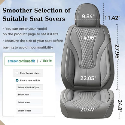 Coverado Gray Nappa Leather Car Seat Covers Front Seats ，Waterproof Car Seat Protector & Cushion, Universal Fit for Most Cars