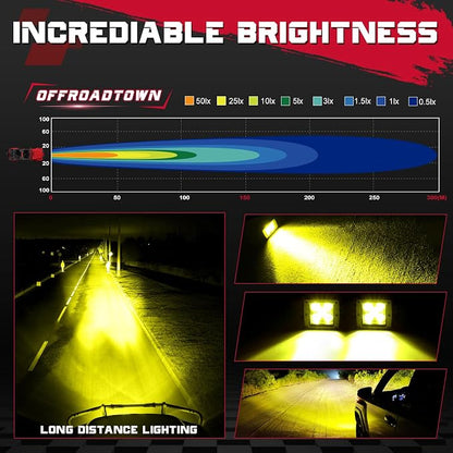 OFFROADTOWN LED Cubes 3" 100W CREE Yellow LED Pods with Wiring Harness & Cover Spot Beam Off Road Driving Ditch Lights Amber Fog Lights for Trucks UTV ATV SUV Motorcycle Boat