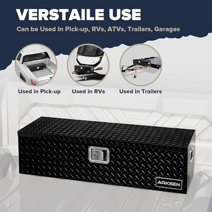 ARKSEN 39 x 13 x 10 Inch Diamond Plate Truck Bed Tool Box, Heavy Duty Waterproof Aluminum Toolboxes Storage Chest with Side Handle & Lock for Pickup Truck Bed, RV & Trailer – Black