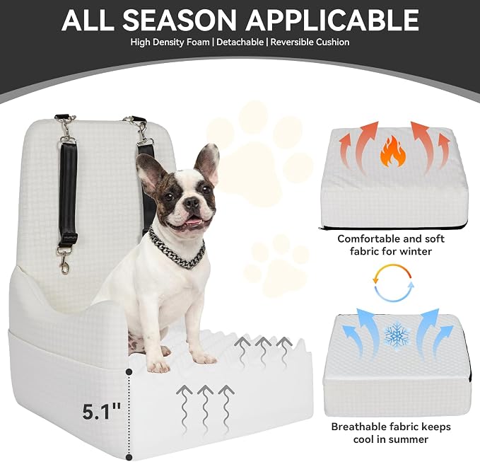 PETSFIT Dog Booster Car Seat for Small/Medium Dogs Up to 35 lbs – Patented Safety System, 5" Memory Foam Pet Car Seat, Fully Detachable and Washable Cover, Front/Back Seat Travel Booster (Beige)