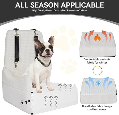 PETSFIT Dog Booster Car Seat for Small/Medium Dogs Up to 35 lbs – Patented Safety System, 5" Memory Foam Pet Car Seat, Fully Detachable and Washable Cover, Front/Back Seat Travel Booster (Beige)
