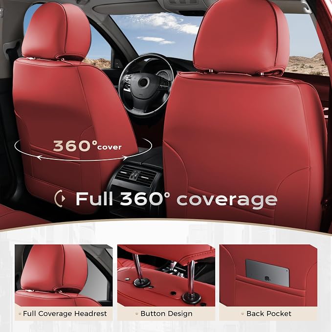 Coverado Car Seat Covers Front Seats, Seat Covers for Cars, Car Seat Protector, 2-Pack Car Seat Cushion Nappa Leather, Waterproof Seat Covers Carseat Cover Universal Fit for Most Cars Trucks(Red)