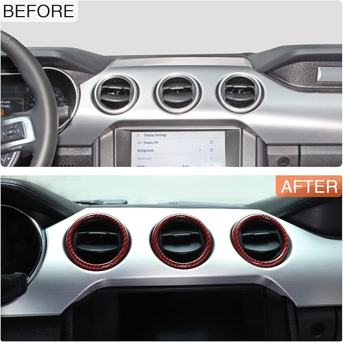RT-TCZ Center Console Air Conditioner Outlet Vent Trim Cover Ring Interior Accessories for Ford Mustang 2015-2022,3PCS (Red Carbon Fiber Grain)