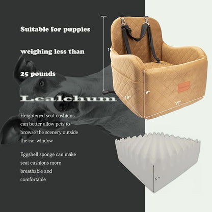 Lealchum Dog Booster Car Seat for Small/Medium Dogs,Ultra Soft Fabric Filling Memory Foam,Fully Detachable and Washable,Anti-Slip Base,3 Straps Easy to Install(Coffee,Medium)
