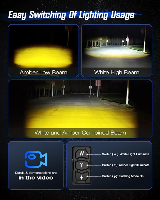 NOVSIGHT 2 Inch LED Pod Lights - 8 Modes Amber/White Driving Fog Lights With Dual Mounting Brackets, IP68 Waterproof Off Road Auxiliary Lights for Motorcycle Truck ATV UTV 5 Years Service, 2Pcs