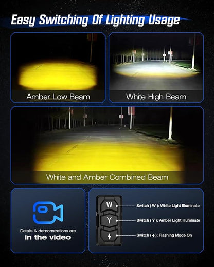 NOVSIGHT 2 Inch LED Pod Lights - 8 Modes Amber/White Driving Fog Lights With Dual Mounting Brackets, IP68 Waterproof Off Road Auxiliary Lights for Motorcycle Truck ATV UTV 5 Years Service, 2Pcs