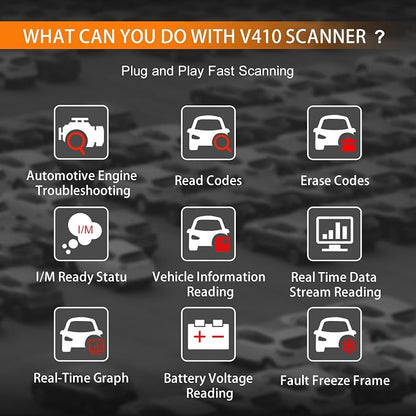 OBD2 Scanner, V410 Car Scanner Diagnostic Tool: Engine Fault Code Reader Scan Tool with Live Data/Freeze Frame for All OBDII Cars After 1996,Black