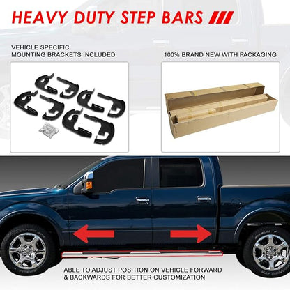 Auto Dynasty Flat Running Boards Compatible with 2004-2014 Ford F150 SuperCrew Cab, Stainless Steel Side Step Rail Nerf Bars, 5" Step Bars, Polished Chrome