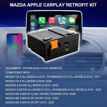 Mazda Type-C Wireless Carplay Retrofit Kit, TK78-66-9U0C OEM Media Hub to MZD Connect System, Compatible with Mazda 2/3/6/CX3/CX5/CX9/MX5 2015-2020 (Only Supporting Wireless Carplay, NO Android Auto)