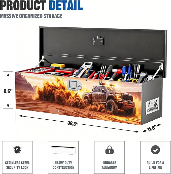 Truck Bed Tool Box, F150 Accessories, Truck toolBox compatible with F150,38.5 x 11.6 x 9.6 Inches, Alloy Steel, Lockable, Weathertight, Rust Resistant, Flip Top, for Pickup Trucks