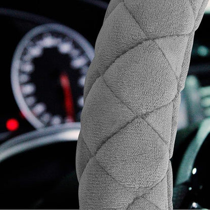 HAOKAY Luxury Fluffy Steering Wheel Cover for Men Women,Soft Warm Short Plush Steering Wheel Cover Gray Fuzzy with Universal 14.5-15 Inch