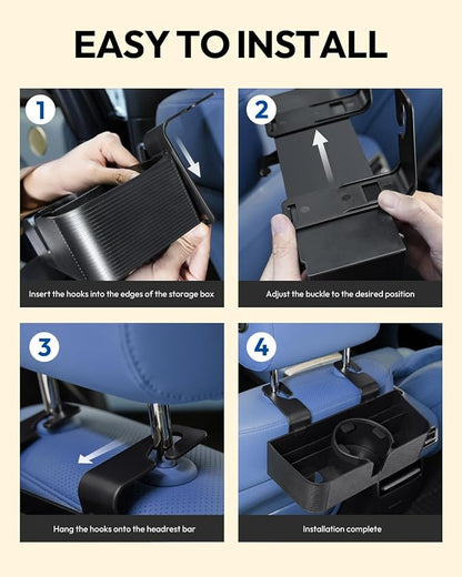 3 in 1 Car Headrest Backseat Organizer, Seat Back Organizer Headrest Strong Multi- Hanging Hooks with 3.7" Cup Holder for Car Headrest Backseat Travel Accessories, 2PCS