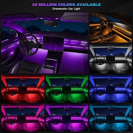 RGB Acrylic Interior Car LED Strip Light with Wireless APP, 14 in 1 with 175 inches 593 LEDs Neon LED Strip Light, 16 Million Colors Dynamic Music Sync Car Ambient Lighting Kits