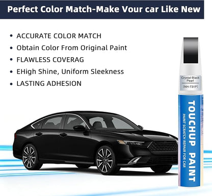 Crystal Black Pearl(NH-731P) Touch Up Paint for Honda 2-in-1 Car Scratch Repair Pen for Rock Chips, Door Scratches & Paint Nicks Exact Color Match Quick Dry DIY Fix for Civic Accord CR-V
