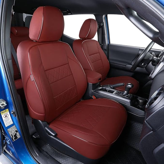 EKR Tacoma Leather Car Seat Covers Custom Fit for Toyota Tacoma 2012 2013 2014 2015 (Regular Seats) - Truck Seat Covers Full Set,Faux Leather(Burgundy)