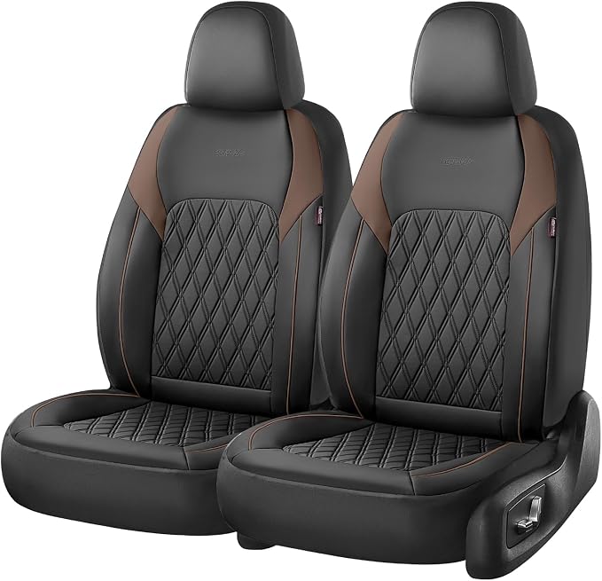 Coverado Leather Seat Covers, Front and Back Seat Covers for Cars, Waterproof Automotive Seat Covers Car Seat Protector Car Seat Cushion Universal Interior Truck Accessories Fit Most Cars Black&Coffee