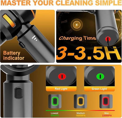 Handheld Car Vacuum Cordless, 22000PA Strong Suction Mini Vacuum Cleaner with Brushless Motor, 4-in-1 Portable Vacuum for Car Detailing, Home, Office & Travel, Black Golden