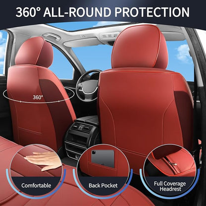 Car Seat Covers Full Set,Red Car Seat Covers,Leather Automotive Seat Covers,Breathable Waterproof Luxury Full Wrapping Edge Seat Covers Fit for Most Cars SUV and Sedans