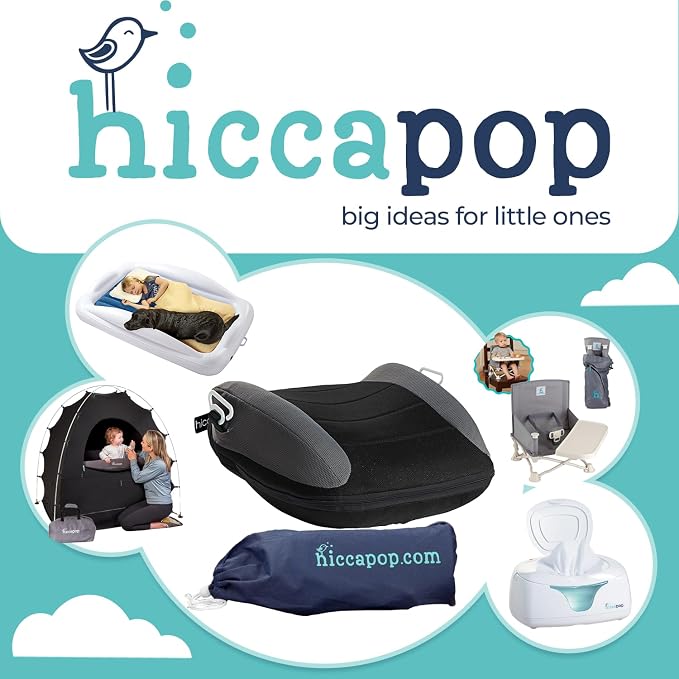 Hiccapop UberBoost Inflatable Booster Car Seat | Blow up Narrow Backless Booster Car Seat for Travel | Portable Booster Seat for Toddlers, Kids, Child | Black/Gray