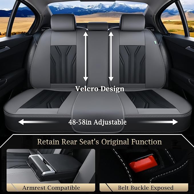 FLORICH Rear Seat Covers Leather Car Seat Covers Waterproof Back Seat Cover Automotive Seat Covers Universal Seat Cushion Protector for Most Cars Trucks SUV-Gray&Black