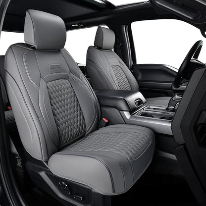 Coverado Front Seat Covers for Ford F150 2015-2026, F250 F350 F450 2017-2026 SuperCrew Crew Cab, Gray Leather Car Seat Covers, Full Coverage
