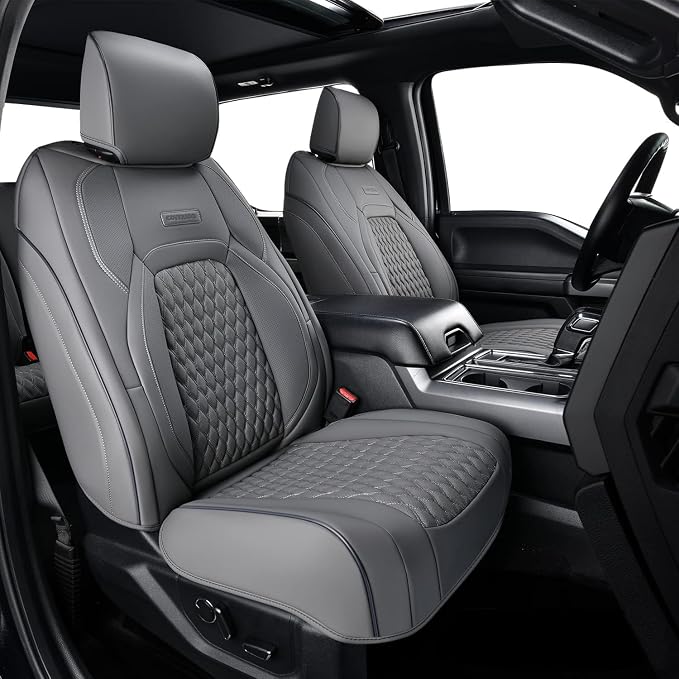 Coverado Gray Ford F150 Seat Covers Full Set, Car Seat Covers Waterproof Faux Leather Full Coverage Protector Pickup Truck Car Seat Cushion Cover Fit for 2015-2026 Ford F150, 2017-2026 F250 F350 F450