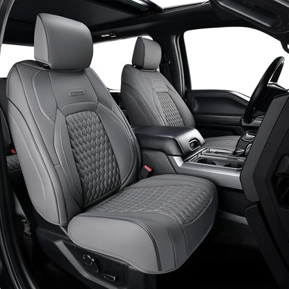 Coverado Gray Ford F150 Seat Covers Full Set, Car Seat Covers Waterproof Faux Leather Full Coverage Protector Pickup Truck Car Seat Cushion Cover Fit for 2015-2026 Ford F150, 2017-2026 F250 F350 F450