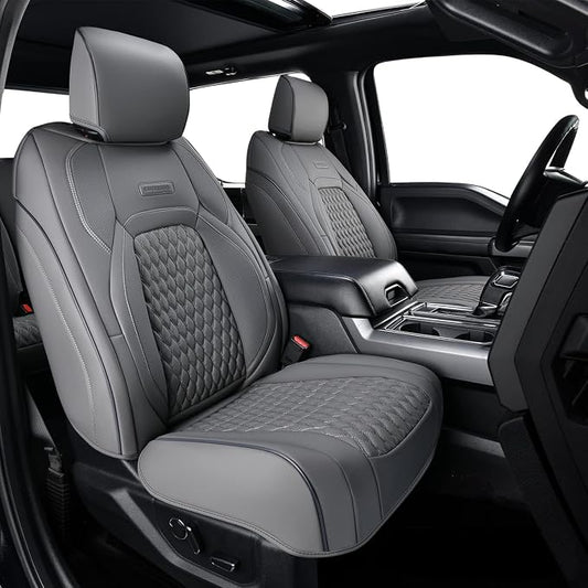 Coverado Gray Ford F150 Seat Covers Full Set, Car Seat Covers Waterproof Faux Leather Full Coverage Protector Pickup Truck Car Seat Cushion Cover Fit for 2015-2026 Ford F150, 2017-2026 F250 F350 F450