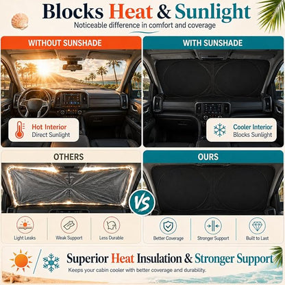 Ford Expedition Windshield Sun Shade, Custom Fit Foldable Front Window Sunshade Visor, Reflective UV and Heat Block Interior Protector, Fits 1997–2024 Models