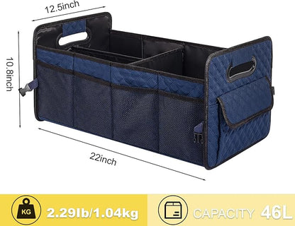 JiatuA Car Trunk Organizer for SUV, Car Storage Organizer Collapsible Multi Compartment Container Box, Adjustable Car Accessories for Women/Men, Dark Blue