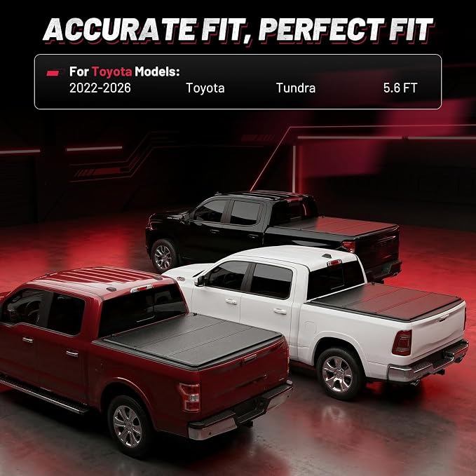 BDFHYK Hard Tri Fold Tonneau Cover Fits Toyota Tundra 2022-2026 5.5 ft/5.6 ft Bed, Waterproof Hard Folding Truck Bed Cover with Anti-Theft Lock, Easy Install Bed Cover for Camping and Work Trucks