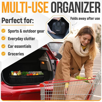FORTEM Trunk Organizer with Cooler For SUV Car Organizer and Storage, Collapsible Multi-Compartment, Perfect Christmas Gifts For Men, Women, 1680D Oxford, Non Slip Bottom, Straps, Soft Cover 110L