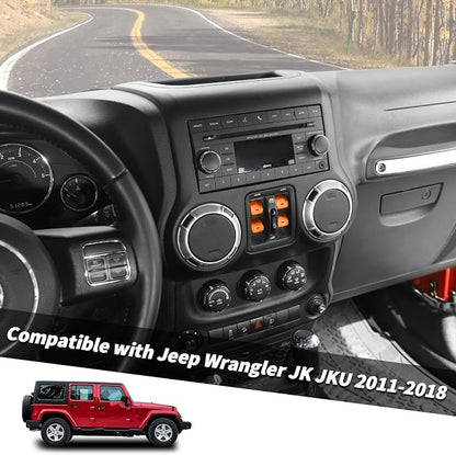 Jimen for JK Window Button Covers, 4PCS Center Console Window Switch Cover Interior Trim Kits Compatible with Jeep Wrangler JK & Unlimited 2012-2018, Aluminum Alloy (Orange)