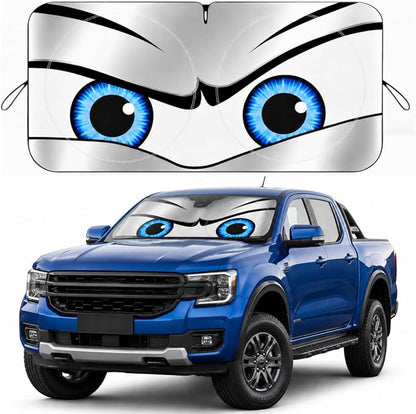 Silver Cool Eyes Large Foldable Front Window Sunshade- 63 x 33.86