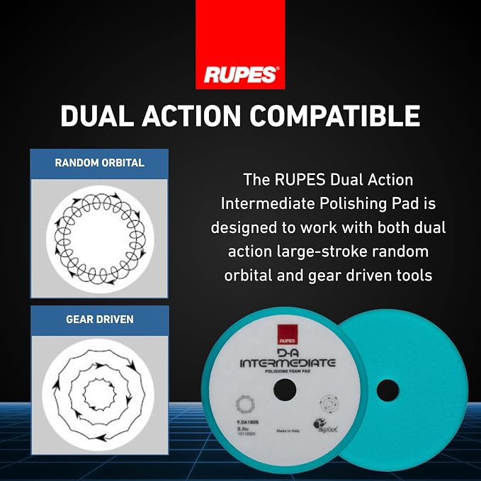 RUPES 180mm Pack of 6 Light Blue D-A Intermediate Foam Polishing Pads Ideal for Moderate to Fine Paint Correction & Gloss Enhancement | Compatible with 6" Backing Plate
