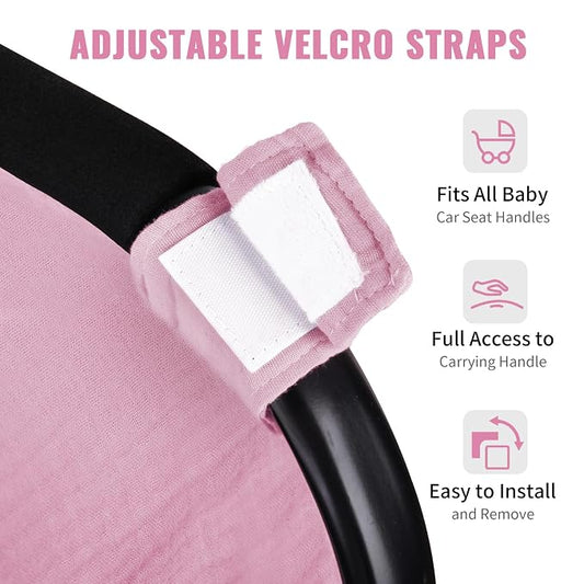 Metplus Muslin Car Seat Cover for Baby Girls, 100% Cotton Breathable Infant Carseat Canopy for Summer, Lightweight Stroller Sunshade Covers (Pale Pink)