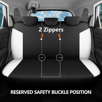HChengkikz Car Seat Covers Full Set, Waterproof Neoprene Car Seat Covers, Airbag Compatible, All Season Protection Universal Fit Most Cars, Trucks, SUVs (Black + White)