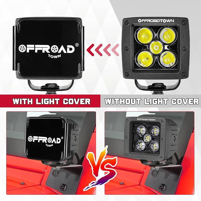 OFFROADTOWN LED Cube Lights Covers 2PCS 3 Inch Black Square LED Pods Covers Offroad Light Covers Polycarbonate Lens Protective Light Bar Cover for LED Pod Ditch Fog Light Pods Covers