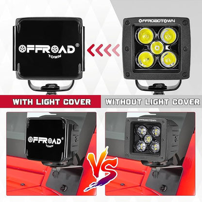 OFFROADTOWN LED Cube Lights Covers 2PCS 3 Inch Black Square LED Pods Covers Offroad Light Covers Polycarbonate Lens Protective Light Bar Cover for LED Pod Ditch Fog Light Pods Covers