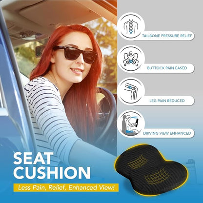 kingphenix Wedge Car Seat Cushion: Memory Foam Truck Seat Cushion for Car Seat Driver - Sciatica and Back Pain Relief - Enhancing Driving Comfort - Black X-Large