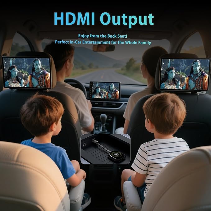 5-in-1 OneCarStereo Wireless CarPlay Adapter Smart AI Box HE with HDMI-Out/USB-Input, Android Auto Video Box Stream OEM Wired Car Play YouTube Netflix TikTok, Dual Band WiFi with OTA Update