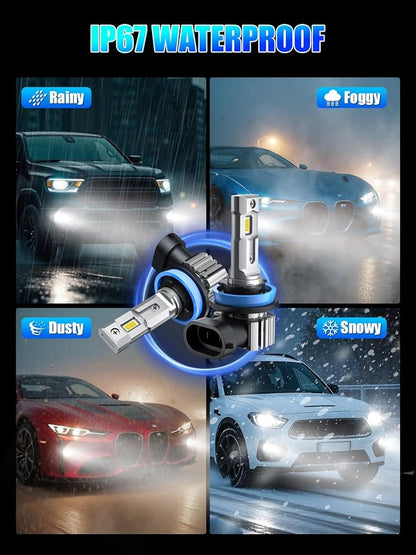 RCJ H11 Bulbs, H8 H9 Fog Light Bulbs 16000LM Super Bright 6000K Cool White, Real 1:1 Design, Plug and Play, Canbus Ready, Pack of 2
