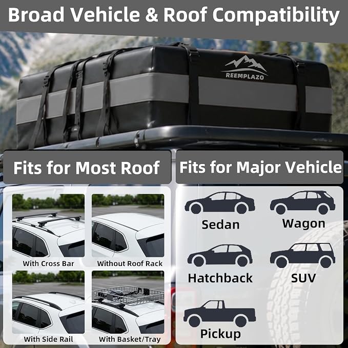 21 Cubic Feet Rooftop Cargo Carrier Bag, Waterproof Heavy Duty Car Roof Bag for SUV Pickup Truck with/Without Roof Racks, Travel Camping Roof Top Luggage Storage with Anti-Slip Mat (Black Gray)