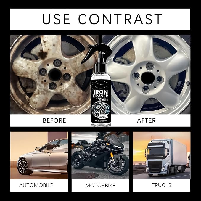 Car Iron Remover, 120ml Rust Removal Spray, Wheel Cleaner Iron Remover, for Car Auto Truck Motorcycle RV Vehicle Paint Tire Rim Hub Brake Oxidation