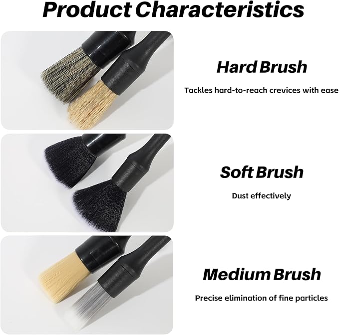 6 Pcs Interior Detailing Brush with Storage Bag - Car Detailing Brush Kit【Not Easy to Shed Bristles】- Automotive Interior Cleaning Brush for Air Vent, Leather Seat, Wheels, Emblems