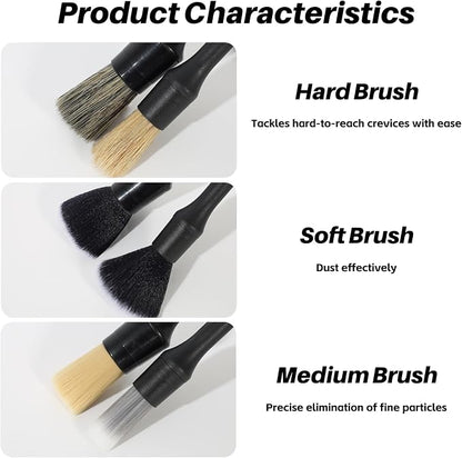 6 Pcs Interior Detailing Brush with Storage Bag - Car Detailing Brush Kit【Not Easy to Shed Bristles】- Automotive Interior Cleaning Brush for Air Vent, Leather Seat, Wheels, Emblems