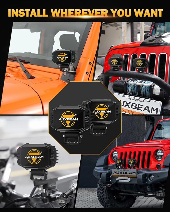 Auxebam 4 inch Black Offroad Light Covers, 2Pcs LED Cube Pod Cover Waterproof Polycarbonate Protective Lens for LED Cube Lights Driving Fog Light (Not Fit for Amber Spot Beam 'ZD000706')